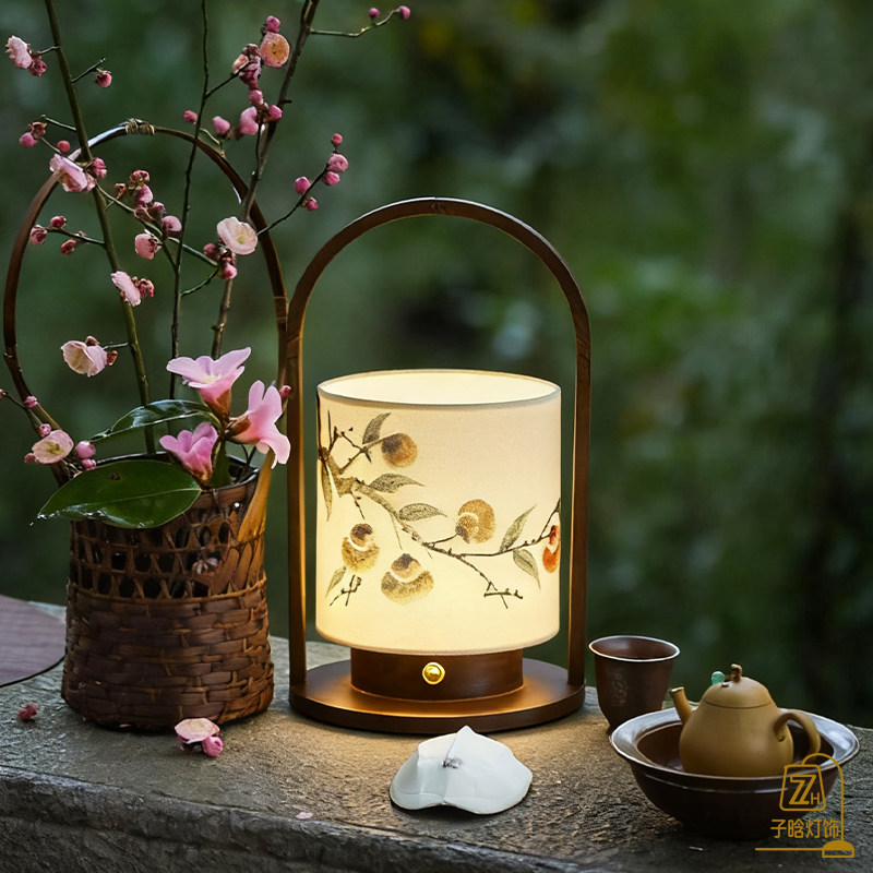 宋代美学新中式复古手绘氛围装饰灯茶室禅意书房卧室床头手提台灯