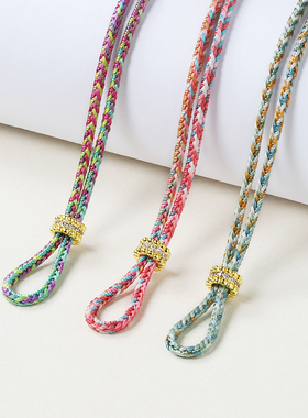 新中式国风旋转莲花罗盘项链可调节挂绳可穿玉佩平安扣编织毛衣链