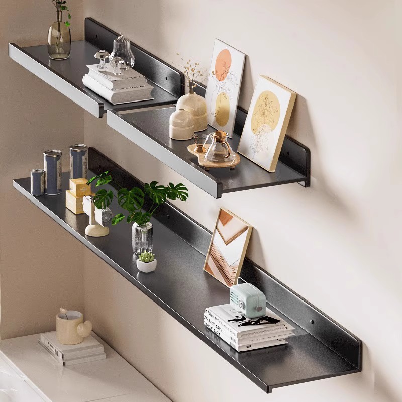 太空铝置物架浴室淋浴房墙壁卫生间收纳架镜前一字搁板免打孔置物 - 图0