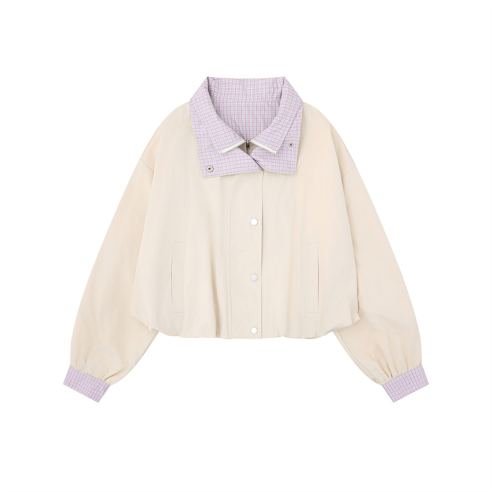 WUSUOBZ 小个子复古假两件翻领夹克女2026春秋宽松休闲短款外套,淘宝优惠券,粉丝福利购,淘宝优惠卷