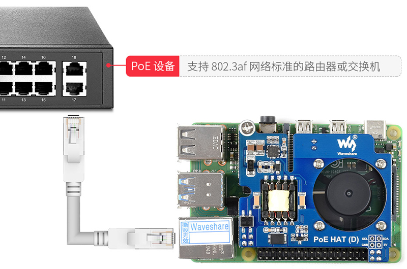 树莓派4B POE以太网供电扩展板风扇模块全隔Y离开关802.3af标准 - 图1