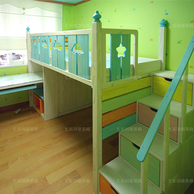 Solid wood children's bed Korean-style European-style children's furniture single-layer loft bed with stair cabinet storage bed can be customized