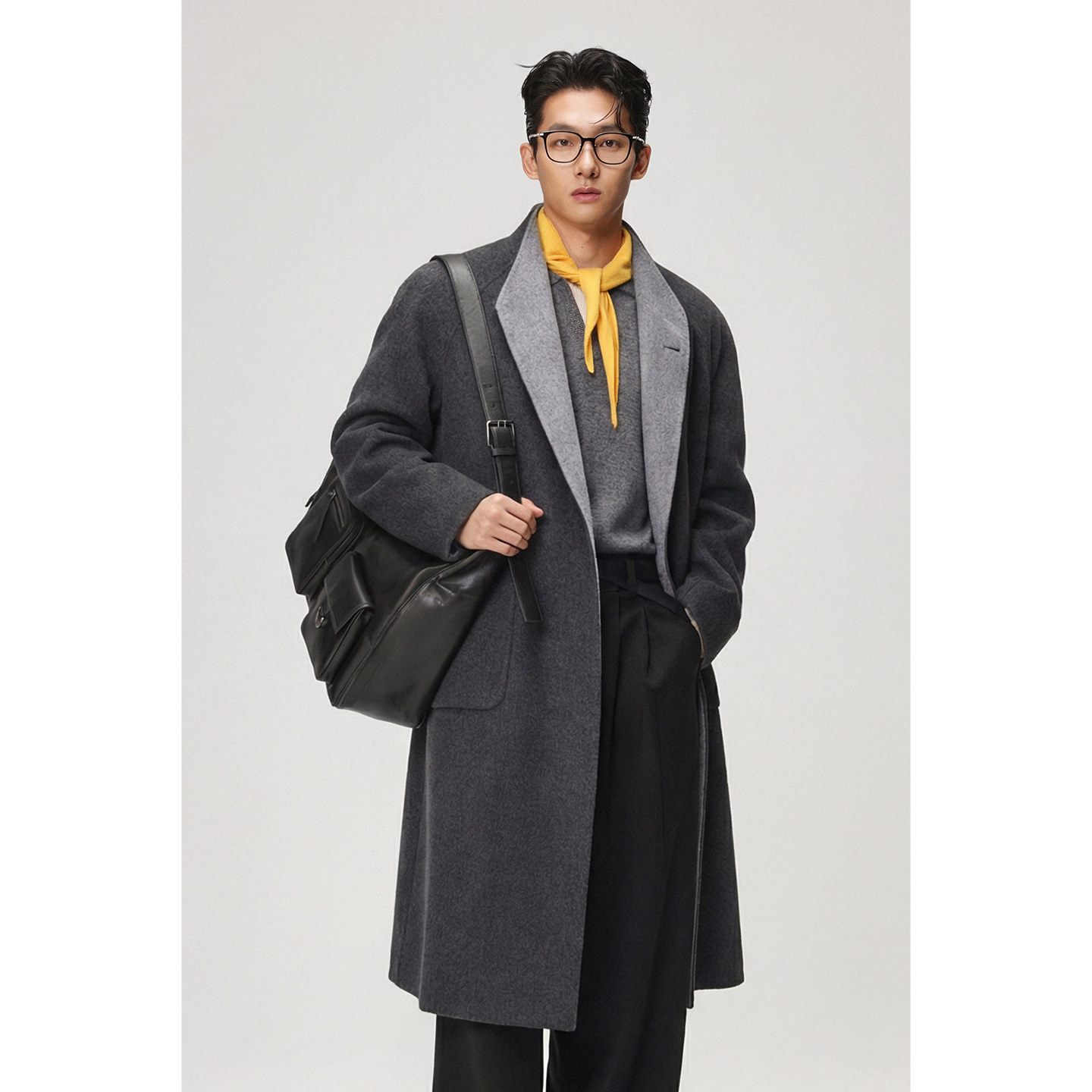 w2x冬季拼色双面羊毛呢大衣男中长款时尚设计感轻奢呢子风衣外套,淘宝优惠券,粉丝福利购,淘宝优惠卷