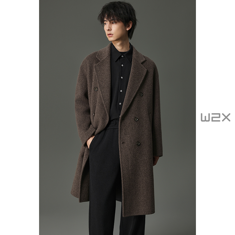 w2x2025冬季100%双面呢全羊毛呢大衣男中长款妮子休闲外套潮 - 图0