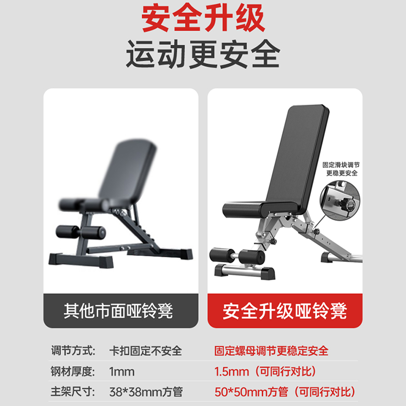 WOLKWOOK多功能哑铃凳家用可折叠仰卧板免安装健身器材,淘宝优惠券,粉丝福利购,淘宝优惠卷