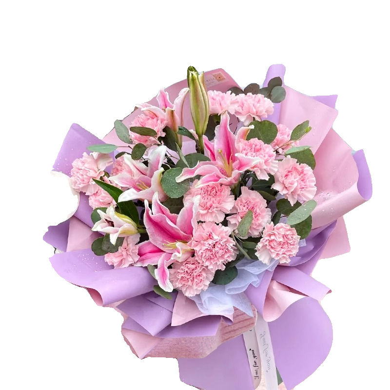红玫瑰百合康乃馨花束全国鲜花速递同城配送长辈生日礼物北京上海
