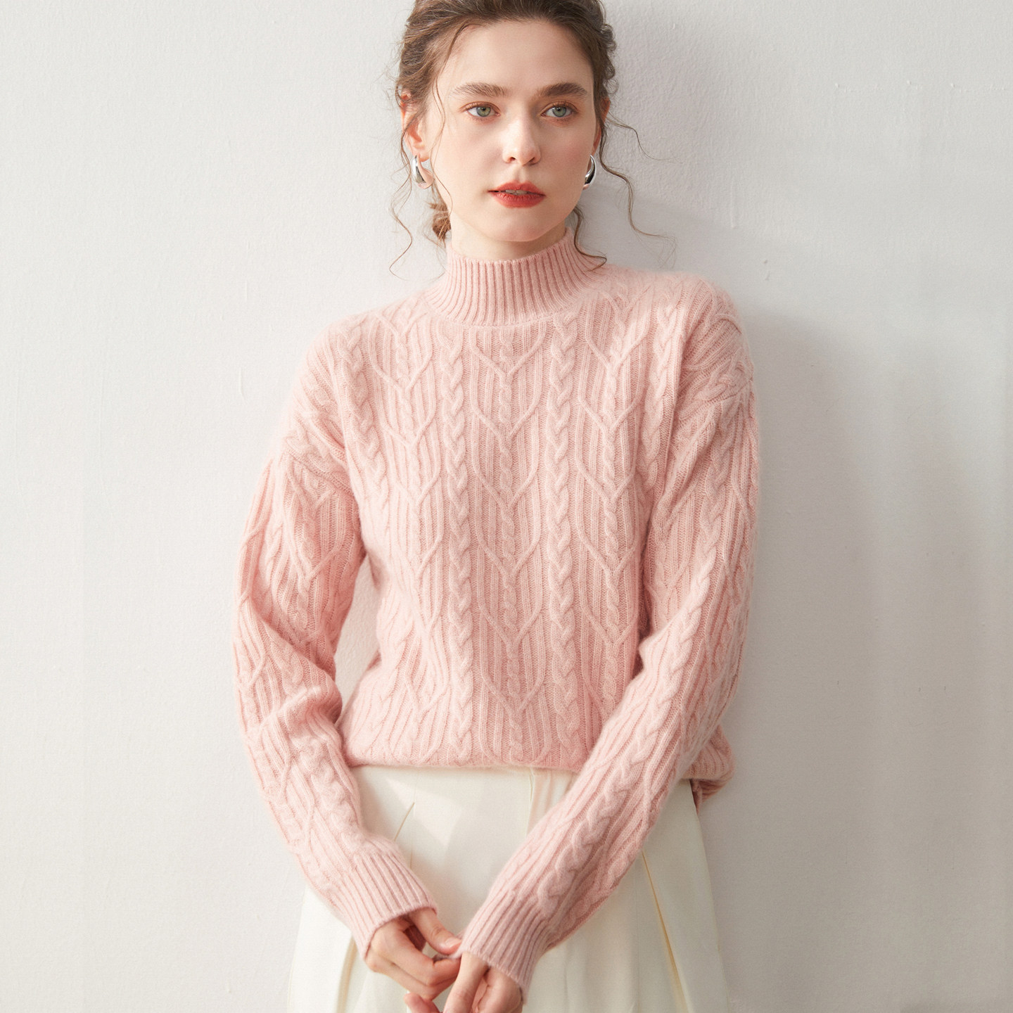 秋冬加厚绞花半高领山羊绒衫女针织打底长袖毛衣纯色上衣宽松内搭,淘宝优惠券,粉丝福利购,淘宝优惠卷