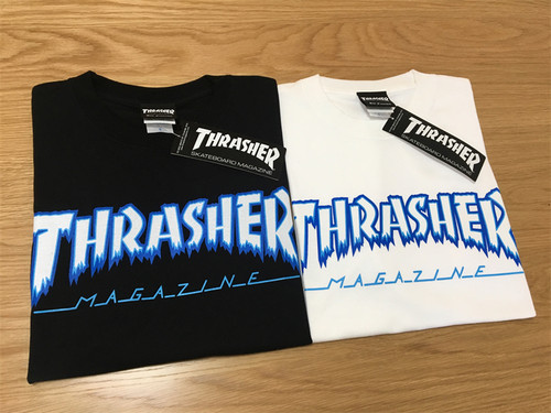 【羔羊House】Thrasher日版新款寒冰冰柱冰蓝火焰短袖T恤情侣款-图1