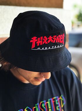 thrasher刺绣遮阳渔夫帽