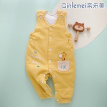 0 1 year old baby back with pants autumn and winter style one-piece winter new baby boy winter clip cotton trousers press button thickened