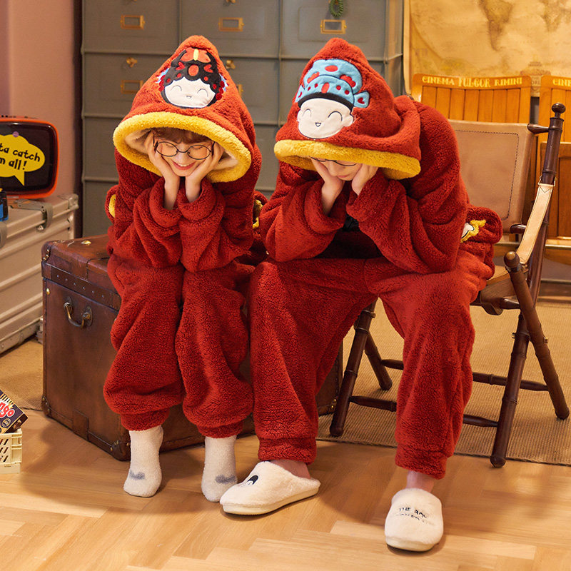 情侣珊瑚绒连体男可爱加绒保暖睡衣 安绵睡衣/家居服套装