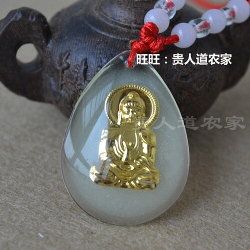 晶美金水晶镶金包金吊坠男女款镶金夜光观音项坠项链大号 - 图2