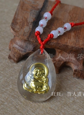 玻璃观音水晶项坠儿童情侣镶金