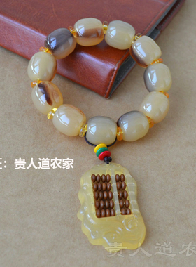 文玩牛角算盘民族风平安扣佛珠
