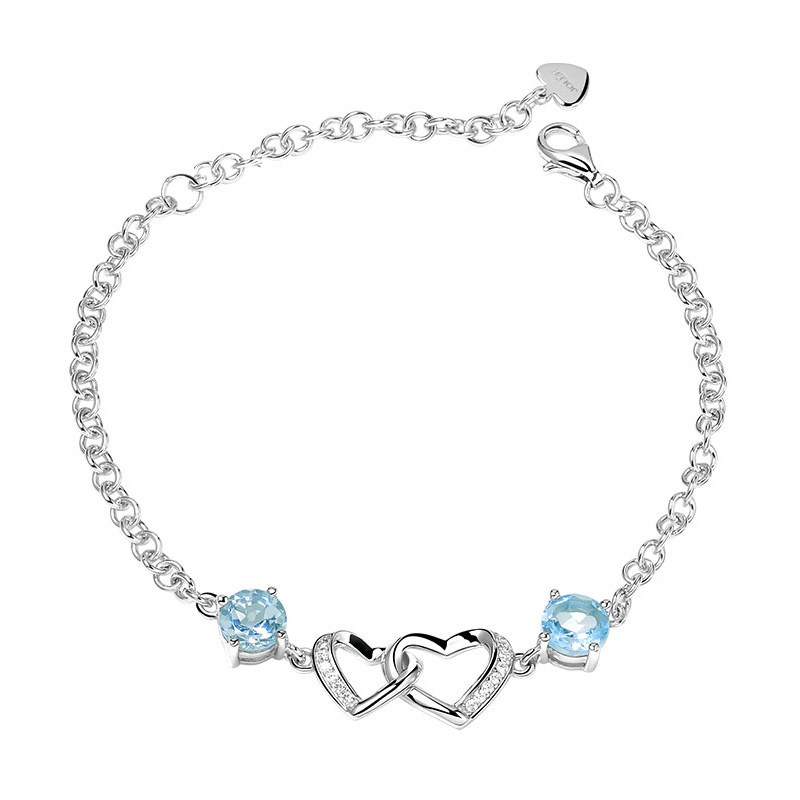 女托帕石爱心手串银ins小众手镯 jolee手链