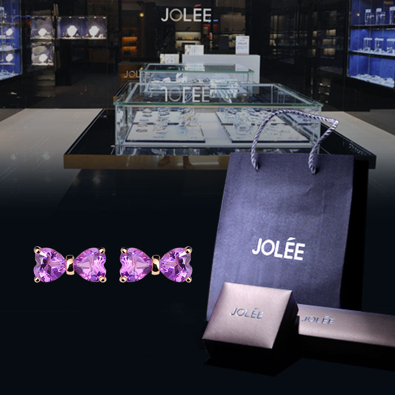 18k金女天然紫水晶耳饰简约耳钉 jolee耳钉