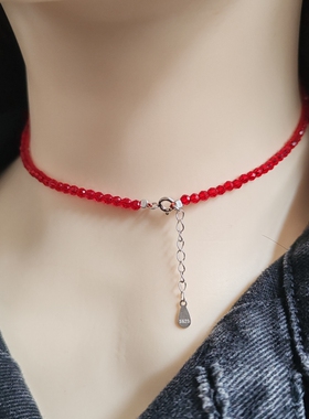 极细红尖晶锁骨项链女生不掉色水晶红绳短颈链choker精致百搭夏新