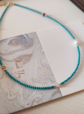 淡水珍珠优化小绿松石南红青金发晶多宝项链锁骨链送闺蜜朋友礼物