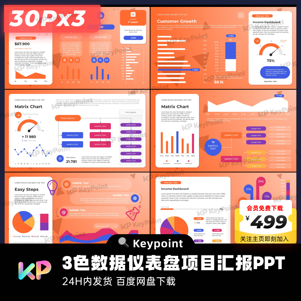 30页*3色数据仪表盘数据分析项目汇报PPT模板大师ppt设计keypoint - 图3