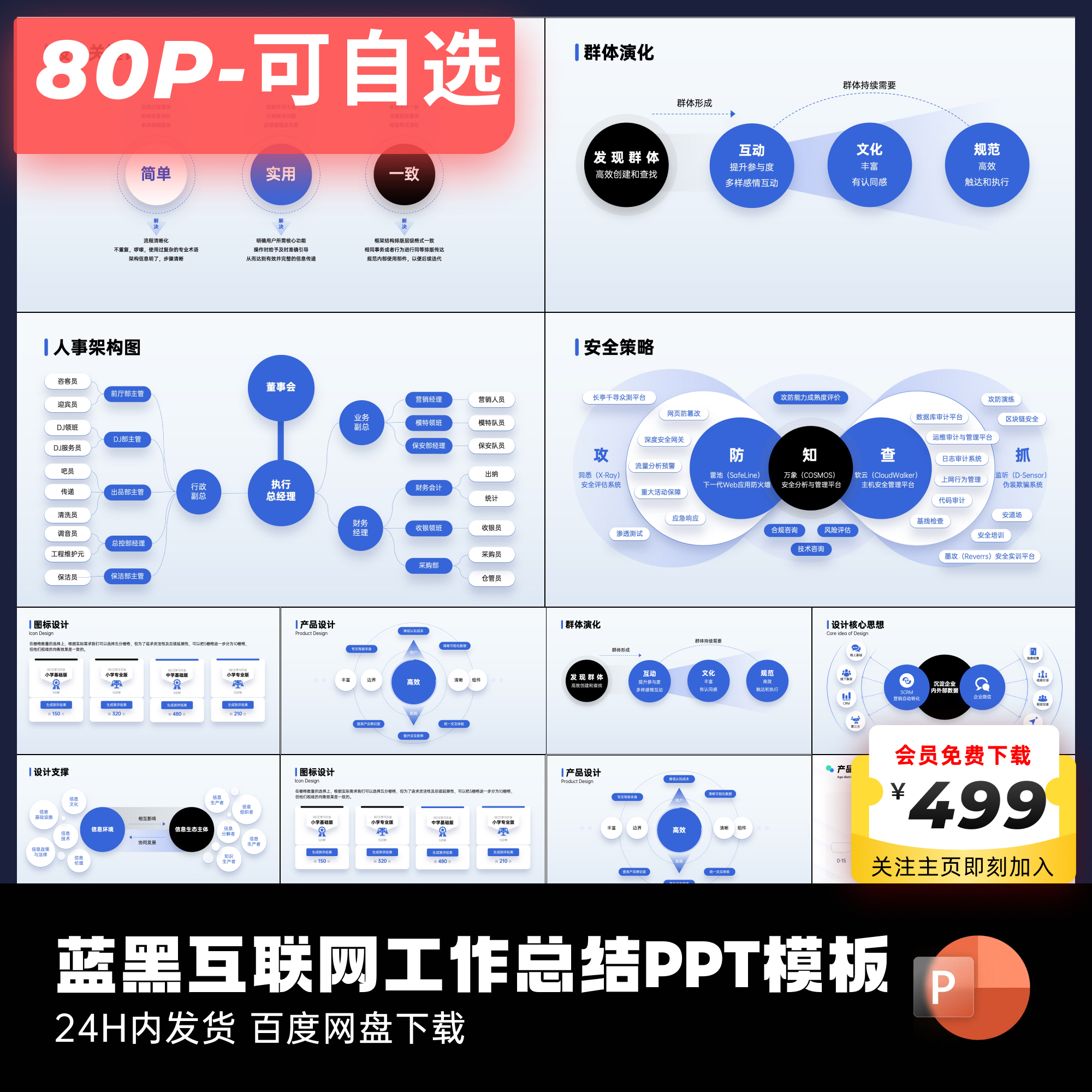 80页原创互联网逻辑图表蓝PPT模板UI作品集大师ppt设计keypoint-图0