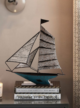 帆船摆件一帆风顺创意美式客厅电视酒柜办公室桌面家居铁艺装饰品