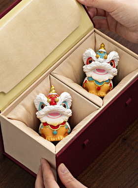 国潮舞狮醒狮创意摆件感小众桌面茶桌面装饰家居装饰玄关工艺品