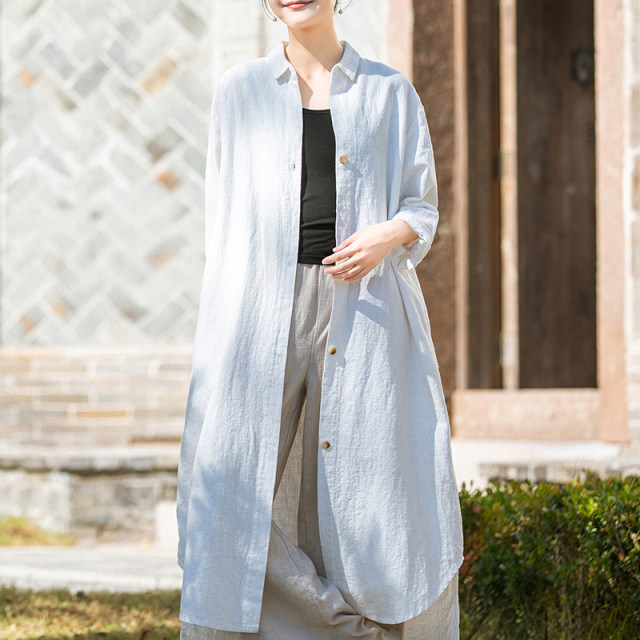 CHSSNIKE long-sleeved mid-length retro linen windbreaker