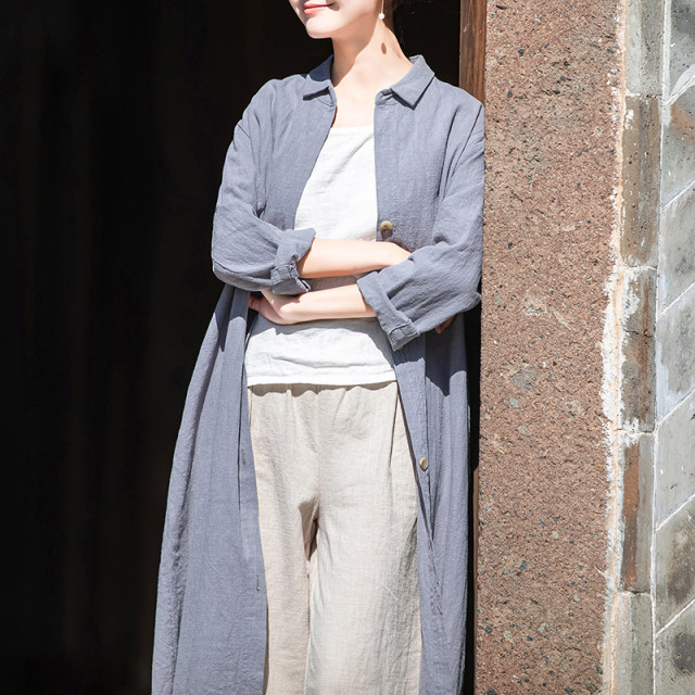 CHSSNIKE long-sleeved mid-length retro linen windbreaker