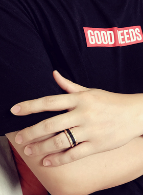 镶钻陶瓷太钢戒指男生女情侣单身