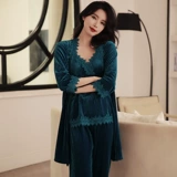 Осенняя пижама, сексуальный лонгслив, бархатный комплект, 2020, 3 предмета