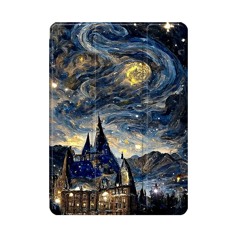 油画星空城堡2021/20/19新款ipad适用air4/3/2气囊保护套10.2/9.7寸平板2018笔槽pro11三折mini4/5苹果123壳6 - 图3