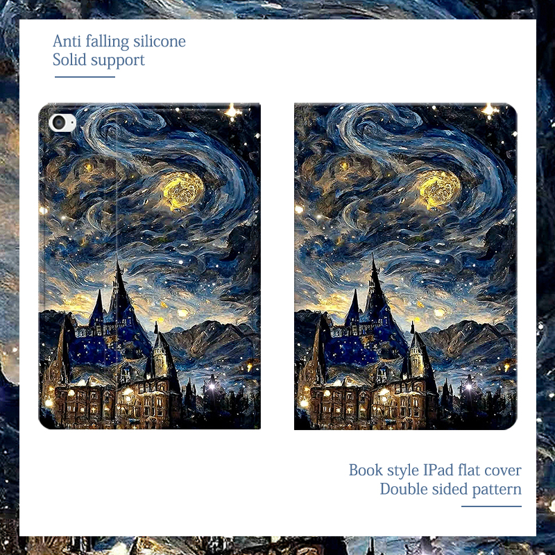 油画星空城堡2021/20/19新款ipad适用air4/3/2气囊保护套10.2/9.7寸平板2018笔槽pro11三折mini4/5苹果123壳6 - 图0