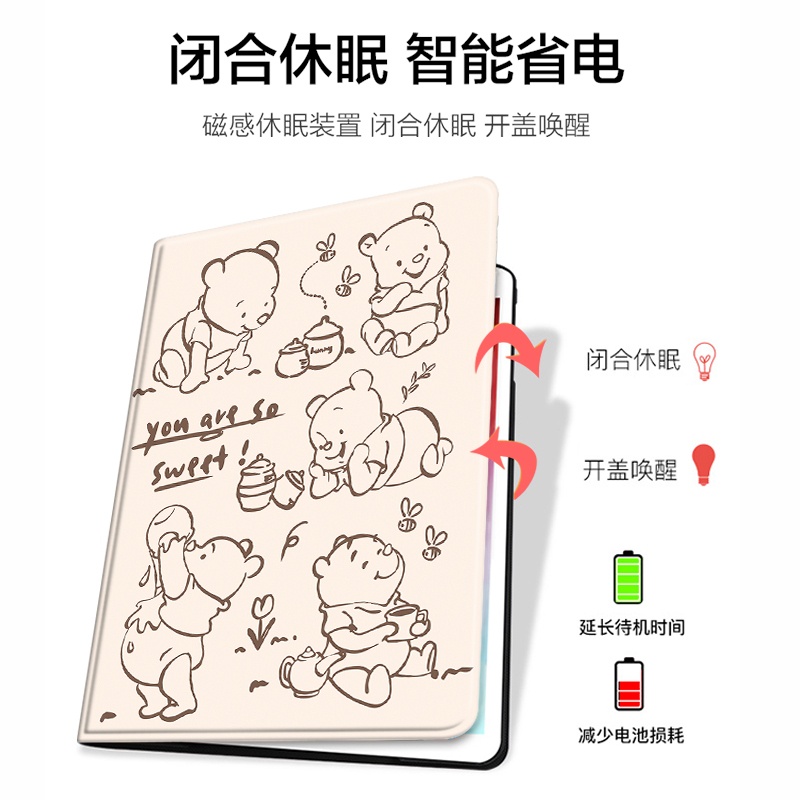 韩风卡通熊2021/20/19新款ipad适用air4/3/2旋转保护套10.2/9.7寸平板2018带笔槽pro11三折mini4/5苹果123壳6 - 图2