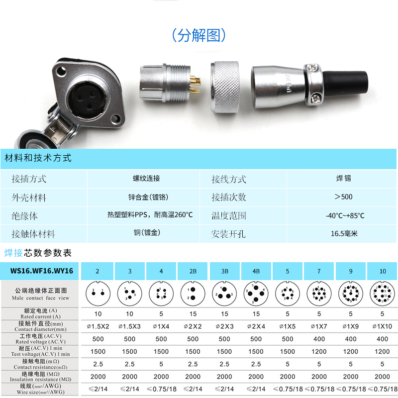 威浦WEIPU航空插头插座WS16-2芯3芯4芯5芯7芯9芯10芯 翻盖座TQ/ZG - 图1