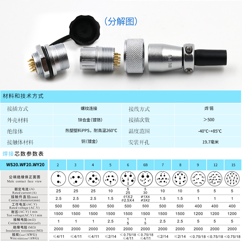 威浦WEIPU航空插头插座WS20-2芯3芯4芯5芯7芯9芯12芯 TQ/后螺母座-图1