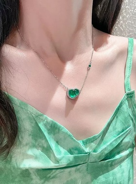 S925纯银天然绿玉髓葫芦项链女国风轻奢风优雅锁骨链气质百搭福气