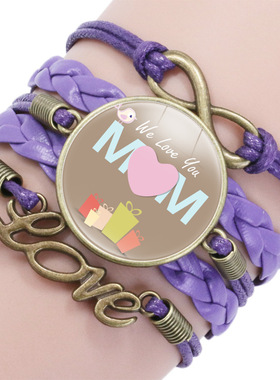 配饰 MOM爱心时光宝石多层紫色复古皮革手链 LOVE母亲节礼物