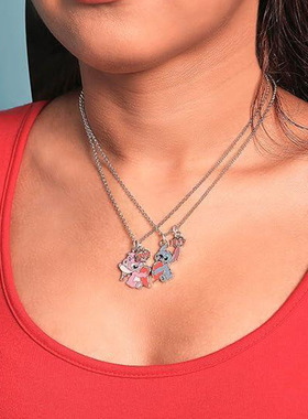 亚马逊跨境新品榜动漫卡通周边史迪仔安琪爱心拼接BFF好朋友项链