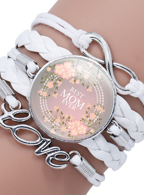 配饰 MOM爱心时光宝石多层白色皮革手链 八字LOVE 母亲节