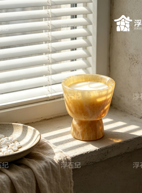 天然香雪梅玉石云中翡翠普绿大王杯香薰蜡烛杯高级感摆件