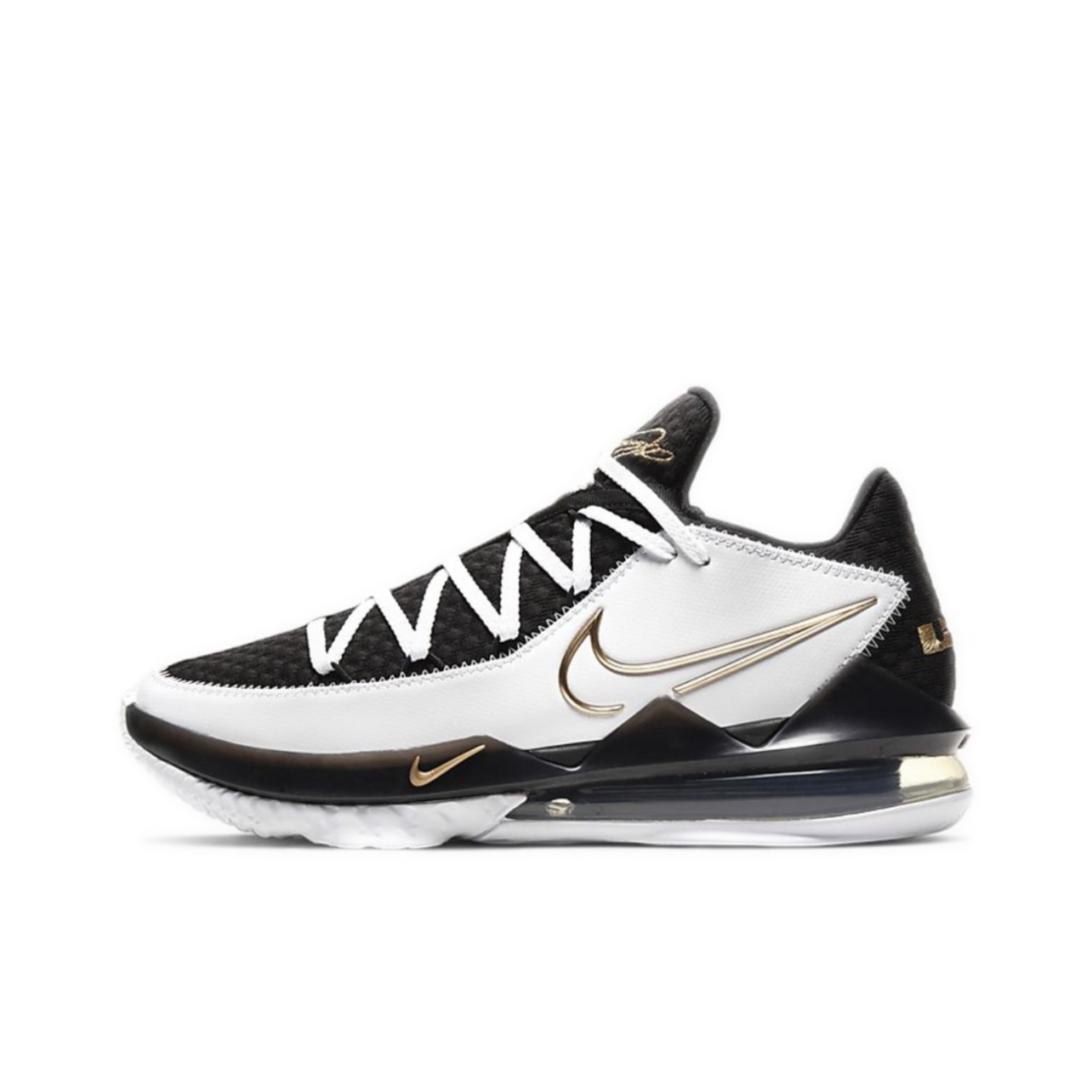 Nike LeBron 17 Low EP 低帮实战篮球鞋 黑白金 拼接 CD5006-101 - 图1