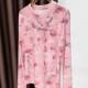 Summer ice silk sunscreen pink printed mesh bottoming shirt women's thin long-sleeved T-shirt elastic inner slim fit top