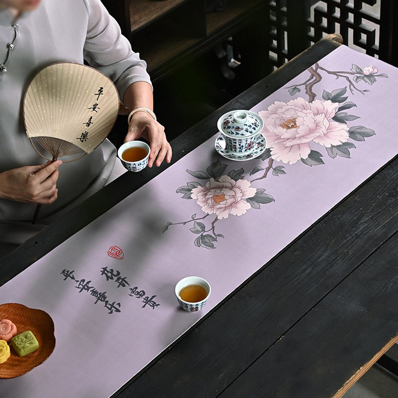 防水茶席双面干泡新中式禅意桌旗茶桌布防滑丝绸茶垫牡丹茶具配件,淘宝优惠券,粉丝福利购,淘宝优惠卷
