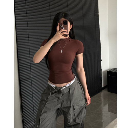 【chao轻薄】卡戴珊t恤紧身短袖简约速干上衣瑜伽服显身材打底T - 图1