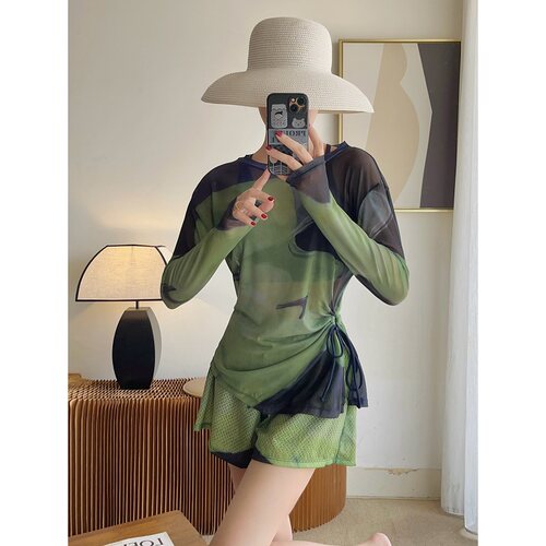 高级感运动风晕染遮肚显瘦长袖泳衣女微胖女孩小胸保守温泉罩衫 - 图3