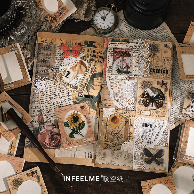 InfeelMe暖空一页笙歌系列复古风diy手帐装饰特种纸素材包15张入 - 图2