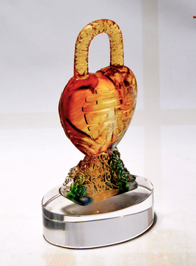 琉璃同心锁摆件刻字结婚礼物