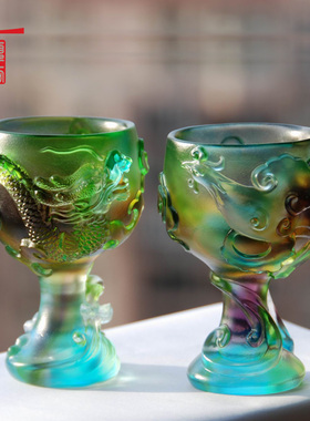 琉璃杯摆件龙凤盏结婚礼物送姐姐