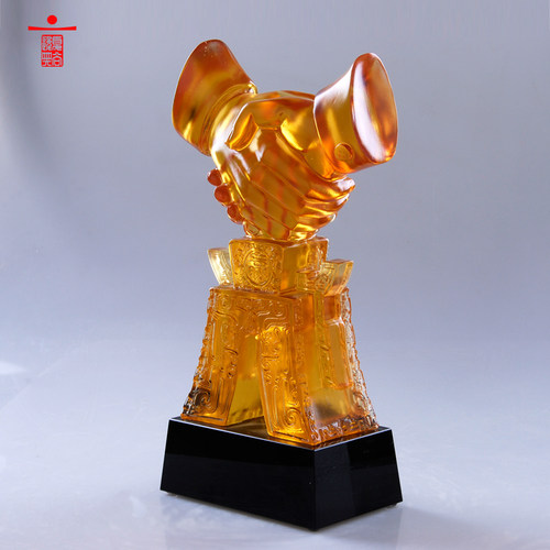 琉璃握手摆件合作共赢携手共进办公室装饰品定制开业周年庆纪念品 - 图2