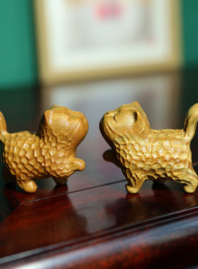 绿檀木摆件傲娇小猫实木雕刻茶宠